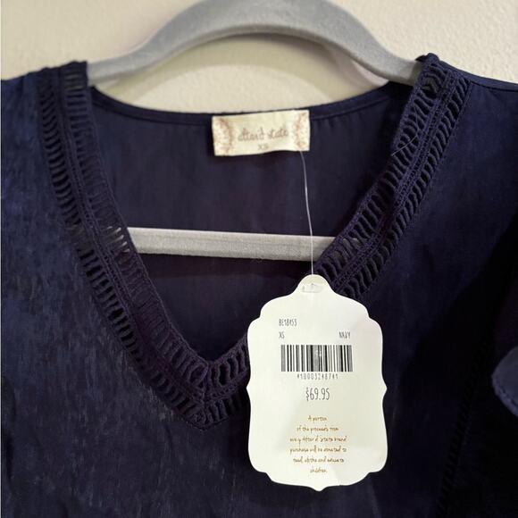NWT Altar’d State Dark Blue Ruffle Blouse - Picture 3 of 5